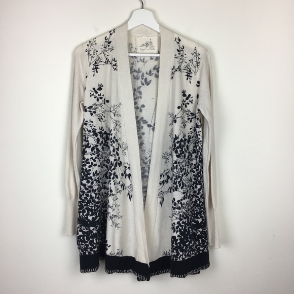 Anthropologie Sweaters - Angel of the North Floral Cardigan Black/Cream